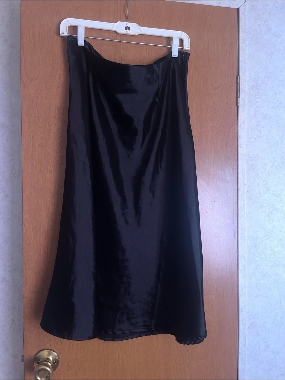 Vintage Black Satin Slip Maxi Skirt Silky Fluid Minimalist